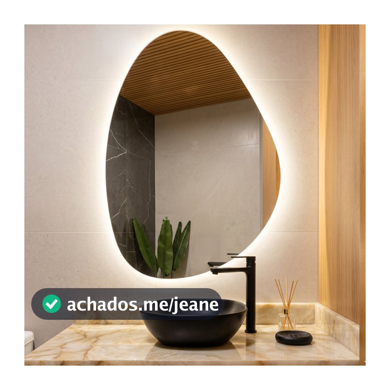 Espelho Orgânico com LED À PILHA ou FONTE Decorativo Design Moderno, Banheiro, Lavabo, Sala, Espaço Gourmet