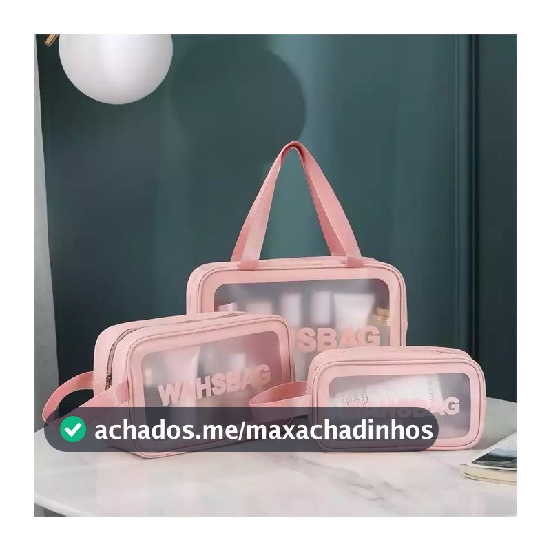 Kit 3 Bolsas Necessaires Wahsbag Transparente À Prova d’água