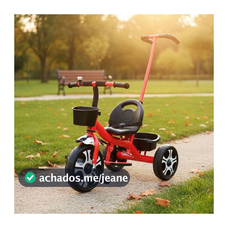 Triciclo Infantil Luxo Com 02 Cestinhas Sininho e Cinto de Segurança Haste Direcionável Para Crianças