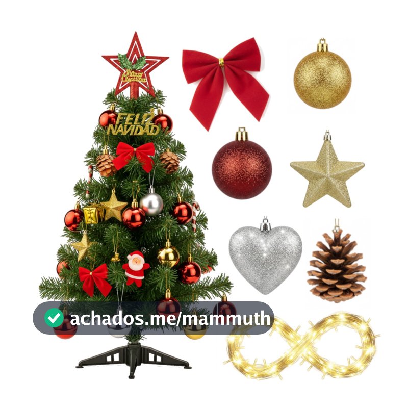 Árvore De Natal De Mesa Luxo 60cm Decorada Pinheiro Enfeites Enfeitada c/ Pisca Fio Fada LED Pequena