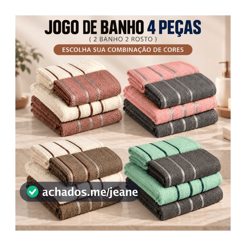 Kit/Jogo Toalha Banho e Rosto 4Pçs Casal 100% Algodão Banhão Alta Absorção Felpuda DMC Toalhas Premium