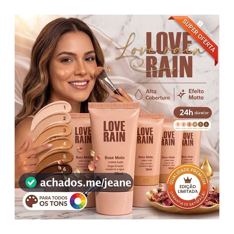 Base Love Rain Original 30ml Alta Cobertura Matte 24h Para Pele Oleosa À Prova D'Água Longa Duração Maquiagem Perfeita