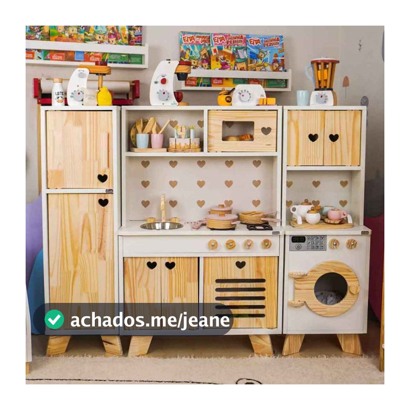 Cozinha Infantil Petit Madeira Completa Geladeira Máquina de Lavar Brinquedo Kit Livro Educativo