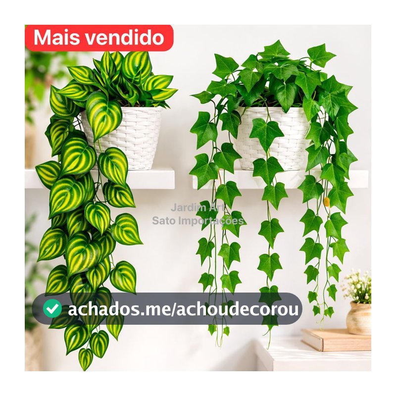 Arranjo Completo 1 Vaso Vime Trançado BRANCO + 1 Pendente Planta Pendurada Hera Ivy Verde PT11BRANCO