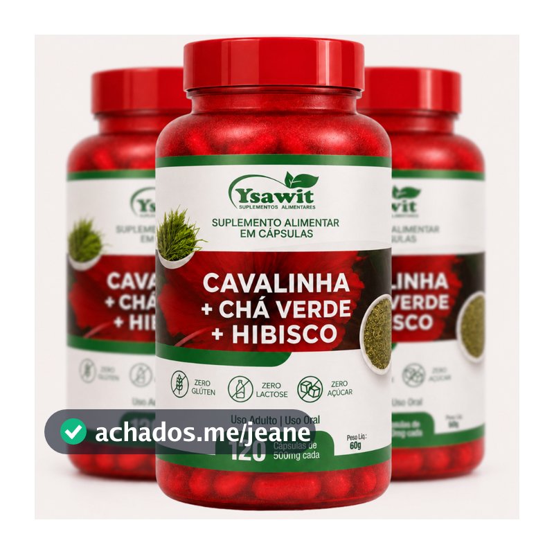 Hibisco + Cavalinha + Chá Verde - 120 Cápsulas 500mg - Ação 3 em 1  Termogênico - Metabolismo - Fitness - 100% Natural