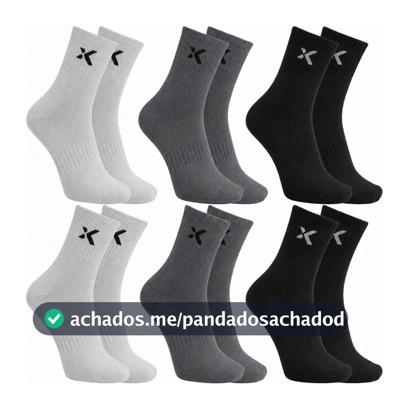 KIT até 24 Pares Meias Sport Casual Algodão Cano Médio Alto Original