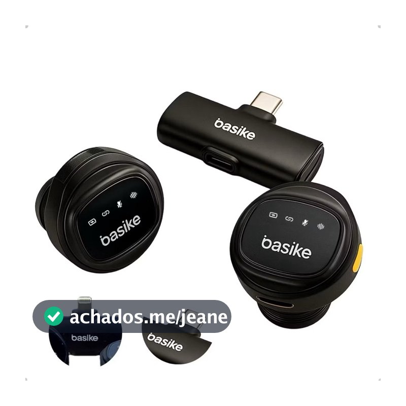 Microfone de Lapela Sem Fio Basike - Qualidade de Áudio | Tipo-C & Lightning - Original - academia