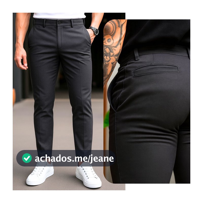 Calça Alfaiataria Masculina Sarja Esporte Fino Social Chino com Elastano