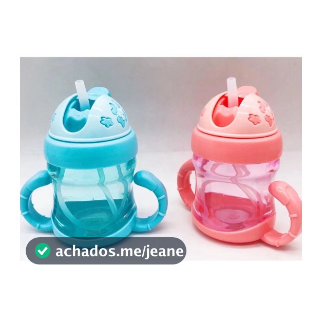 Copo de água potável 200ML com tampa e canudo + alça de plástico para crianças, bebê