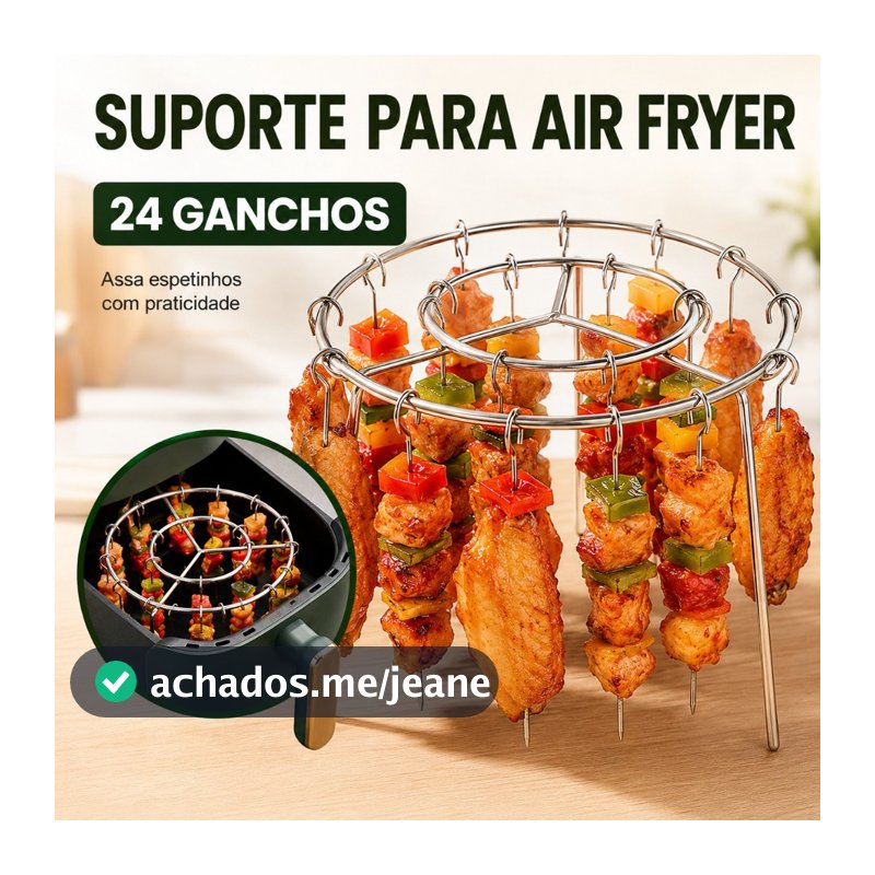 Suporte para Espetos Air Fryer 24 Ganchos Rack Vertical para Churrasco Espetinho Carne Legumes Kebab