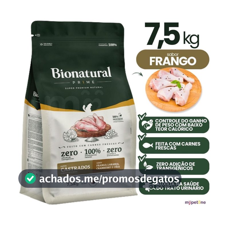 Ração Bionatural para Gatos Castrados Sabor Frango 7,5kg – Nutrição Completa Premium