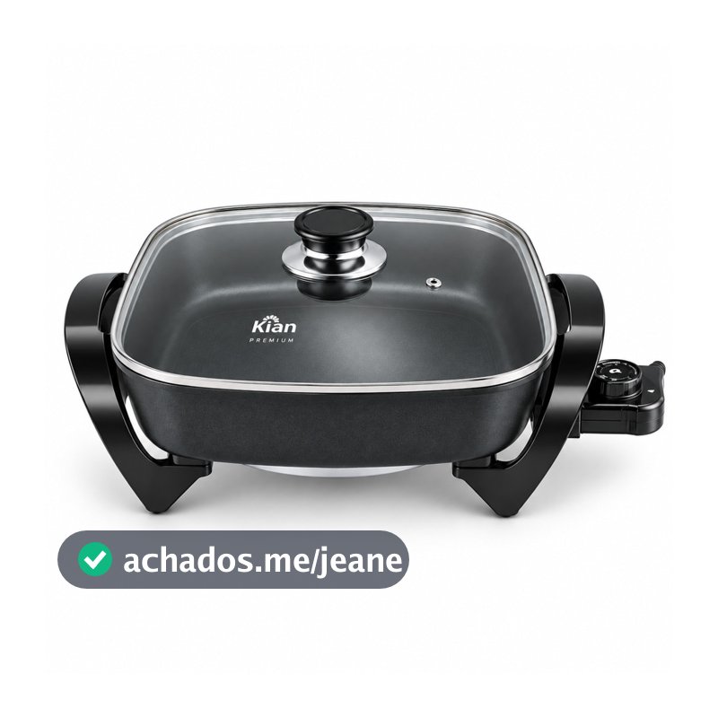 Panela Elétrica Grill Kian 1500W 4L 30cm 5 Níveis Temperatura Quadrada Antiaderente Cozinha e Grelha 127v PE-100 Preto
