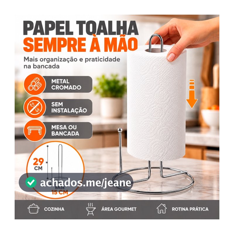 Suporte de Mesa para Papel Toalha em Metal Cromado Organizador de Bancada