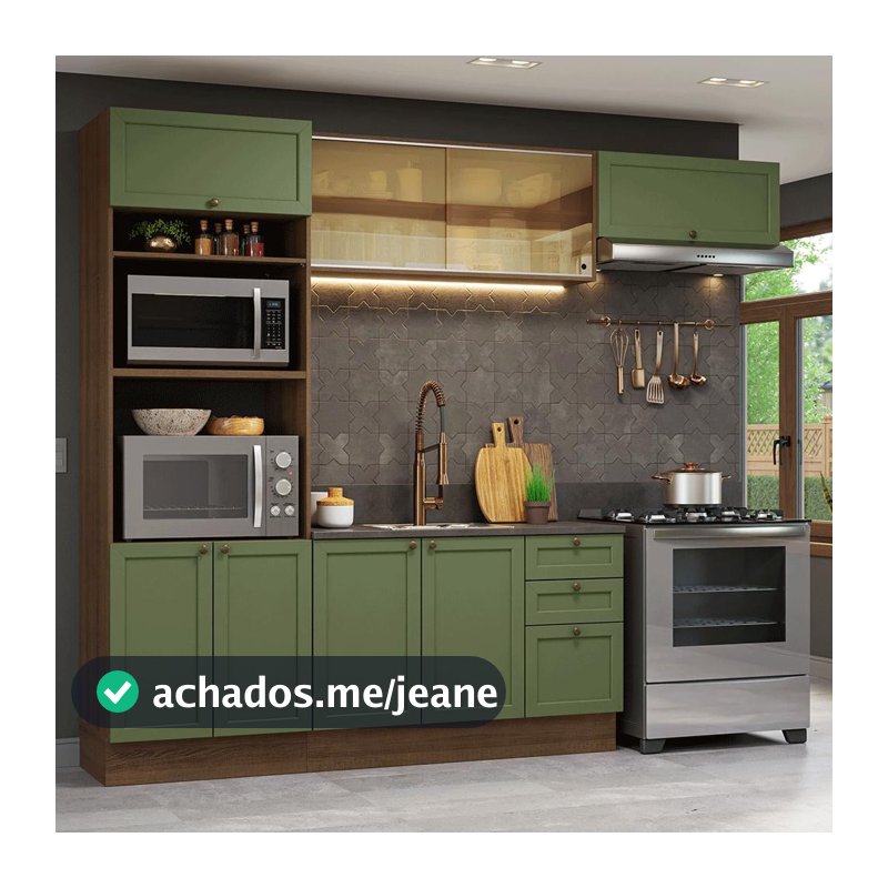 Armário de Cozinha Completa 270 cm Rustic/Verde Vik Madesa 04