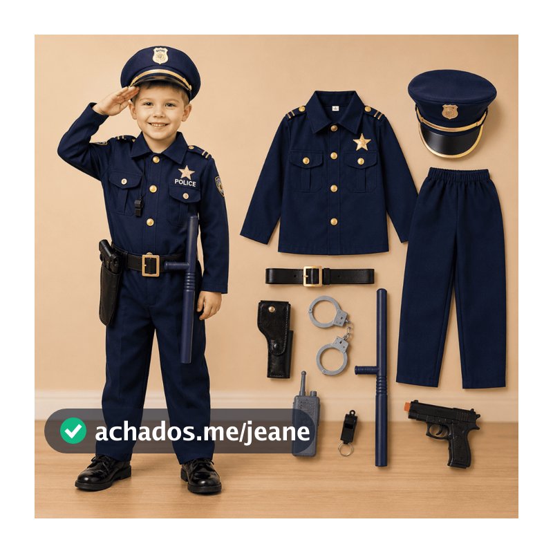 Kit Fantasia Completa Policial Infantil Masculino P/M/G