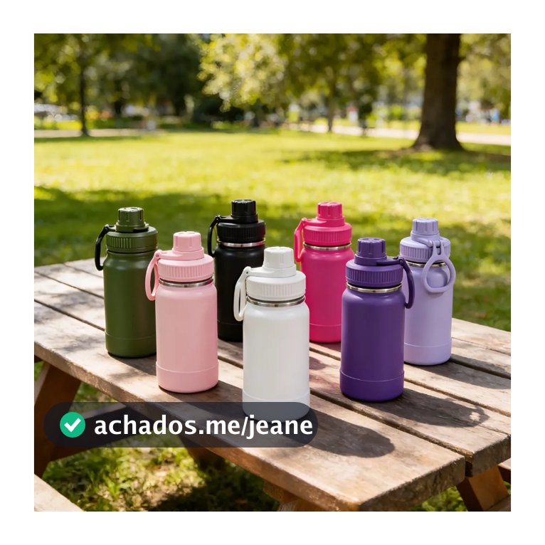 Garrafa De Água 350ml Aço Inox Parede Dupla Isolada Térmica c/ Capinha Silicone