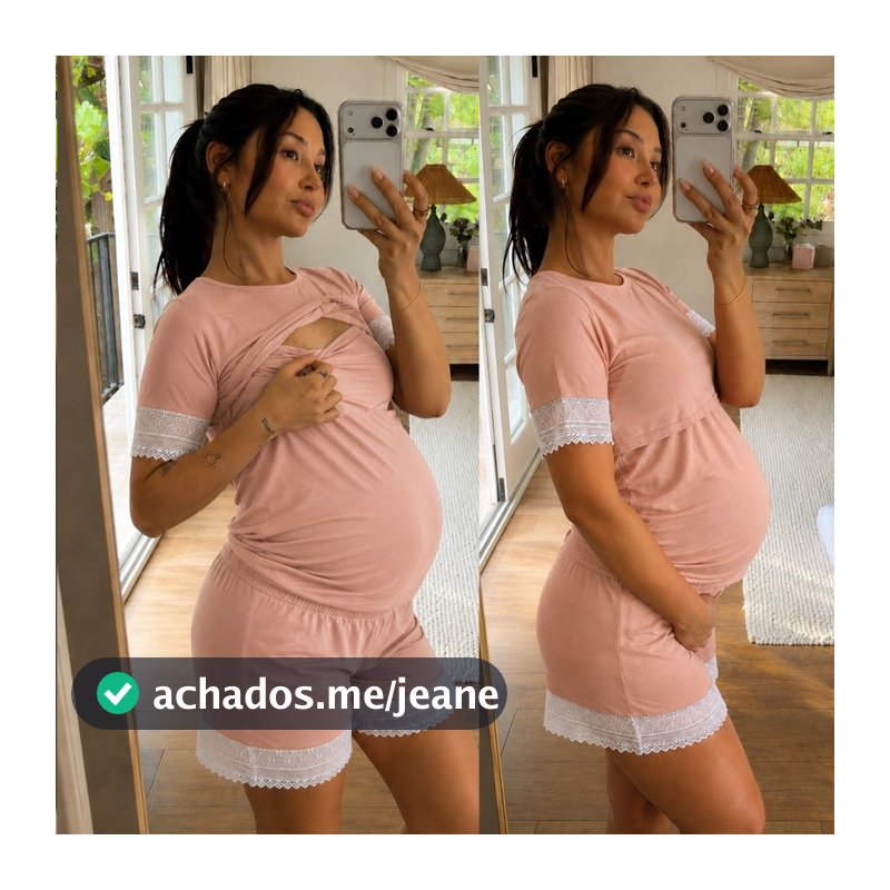 Pijama Feminino Amamentação Curto Para Gestantes Pós Parto Verão com Renda Ultra Confort