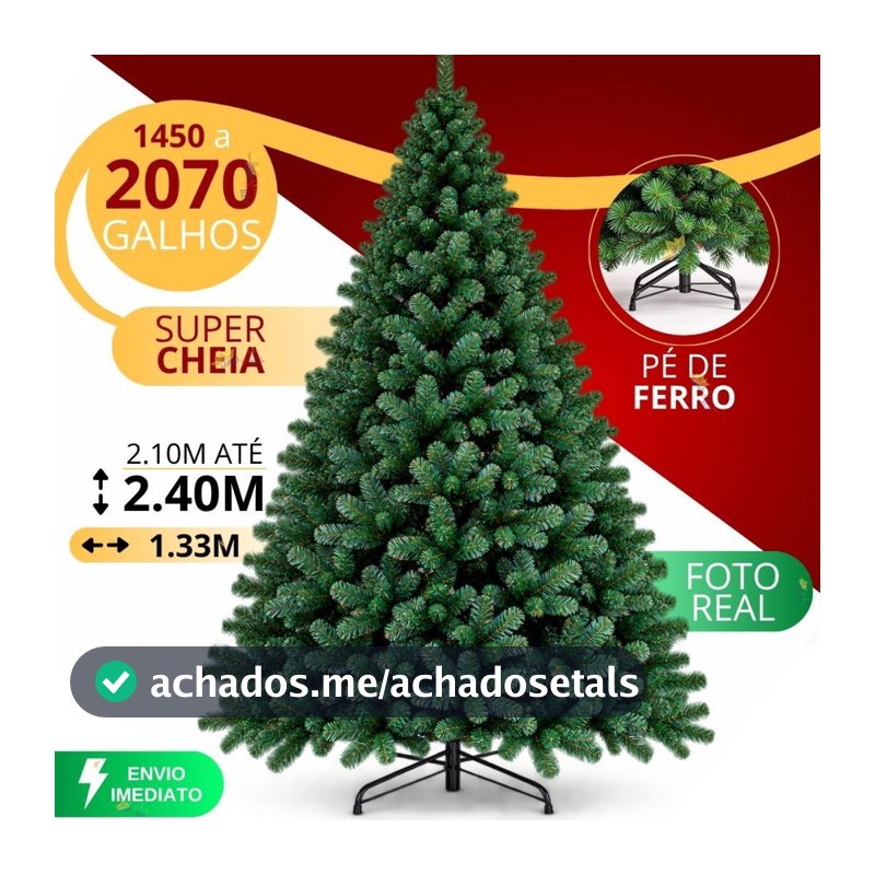 Arvore de Natal 2 Metros 40cm 2070 Galhos até 210cm 1800 Exclusiva Super Cheia Grande Luxo Decoração de Natal 2026