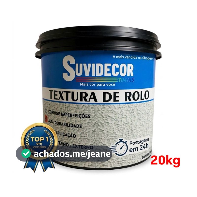 Textura de rolo / lisa 20kg suvidecor, para áreas externas e internas tem alta resistência, hidrorrepelente e anti-mofo.