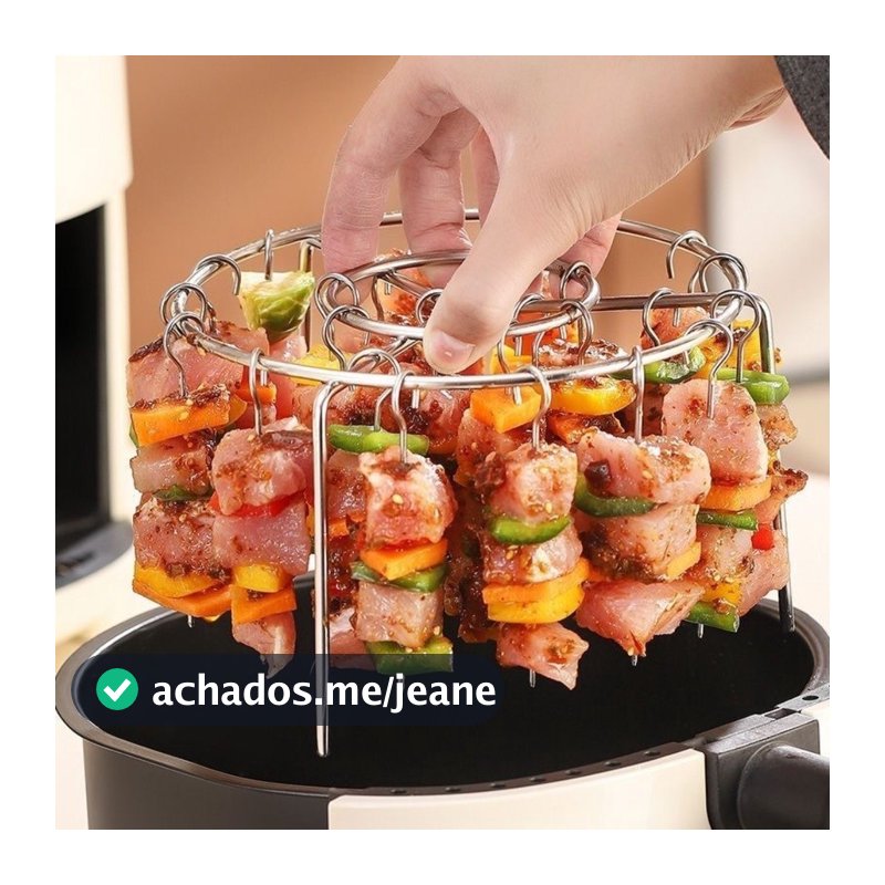 Grelha Suporte para Espetos Air Fryer em Aço Inox com 24 Espetos Kit para Churrasco
