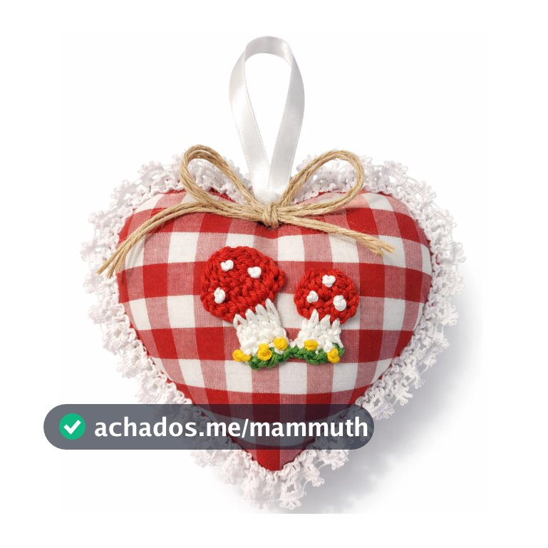 Enfeite Coração🧡 Decorativo Xadrez Vermelho Farmhouse | Crochê Cogumelo🍄 3D Alto Relevo | Pingente Porta/ Parede Rústico