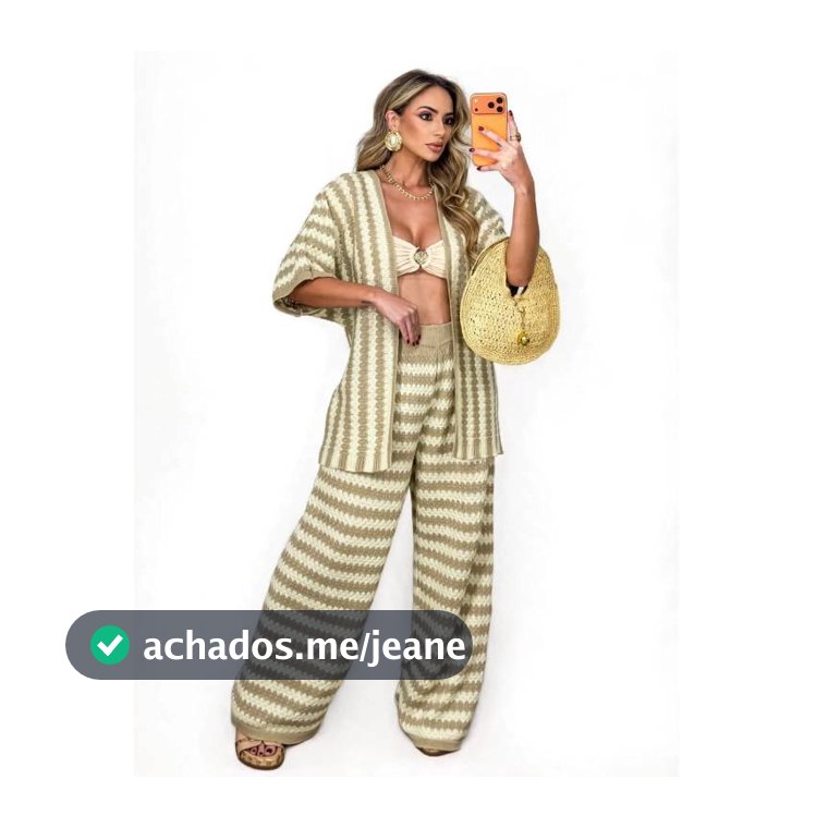 Conjunto Feminino  Tricot Listrado Calça Pantalona e Kimono  Versátil Elegante Estilo Boho Verão