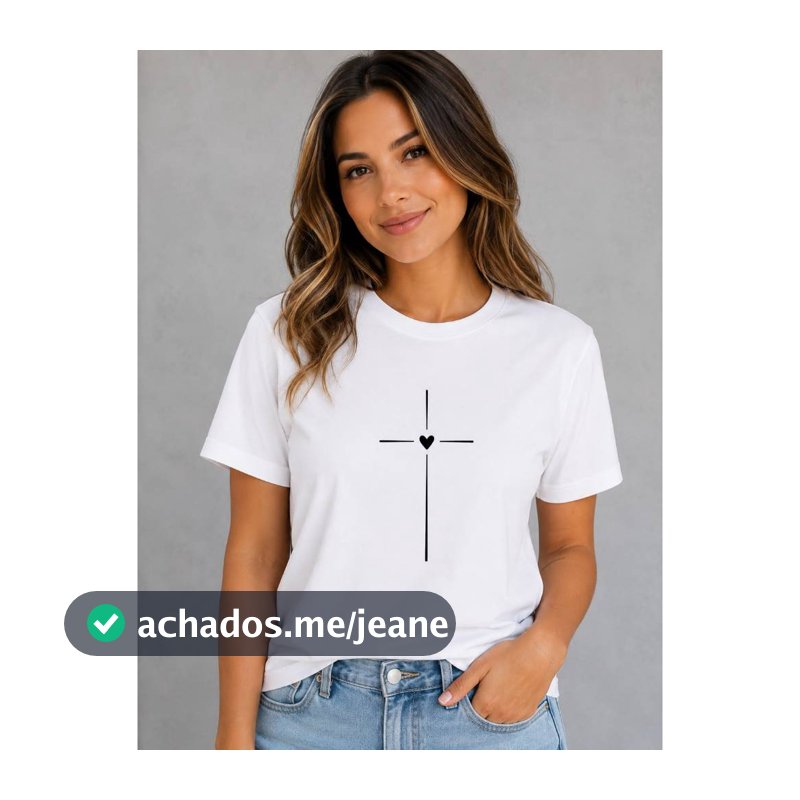 Blusa T-shirt Cruz Coração Confortável 100% Algodão