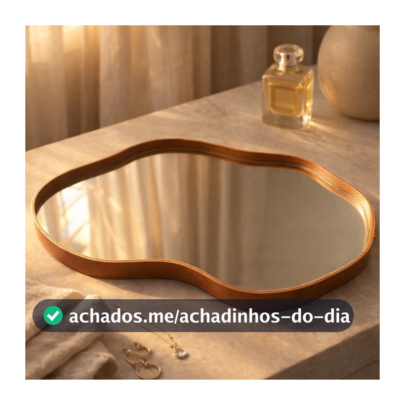 Bandeja Espelhada Decorativa Orgânico Couro Ecológico Premium 38x26cm Sala Quarto Banheiro Mesa Hall