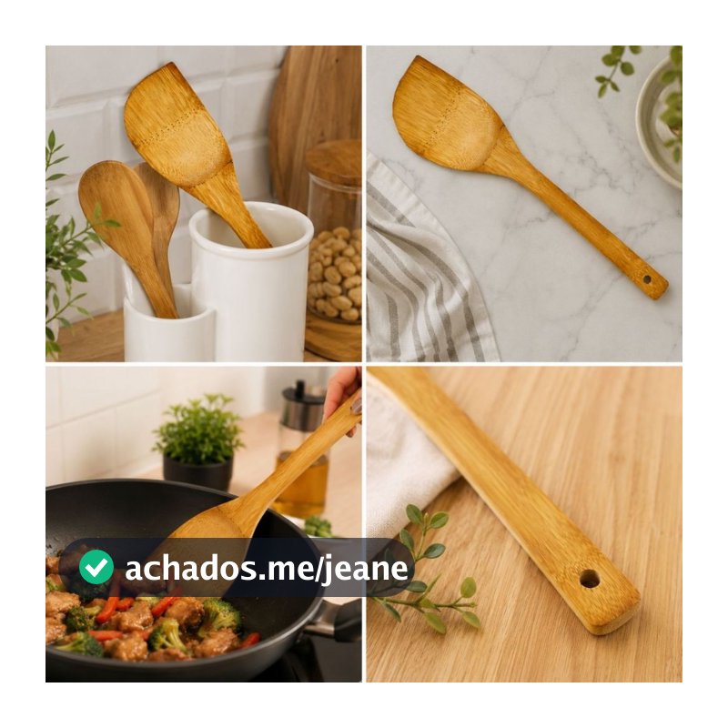 Conjunto Espátula Madeira Utensílios Em Bambu Peças Casa Cozinha Colheres Espátula Duhome
