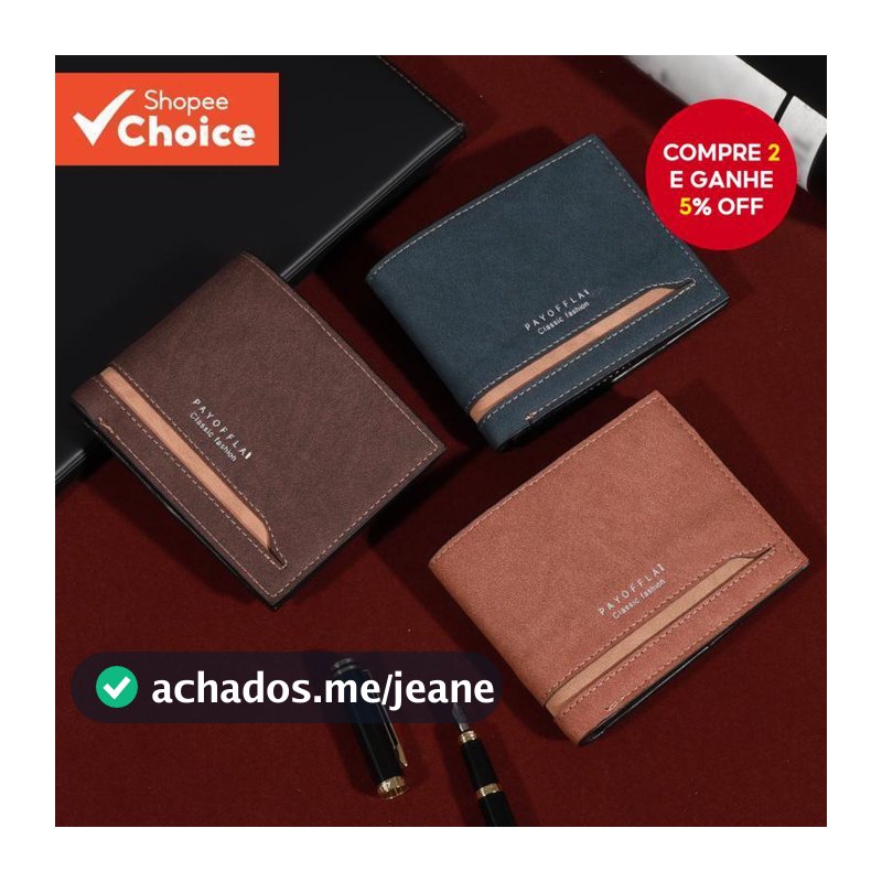Carteira Masculina De Couro PU Slim Business-Design Horizontal Com Vários Compartimentos Para Cartões "
