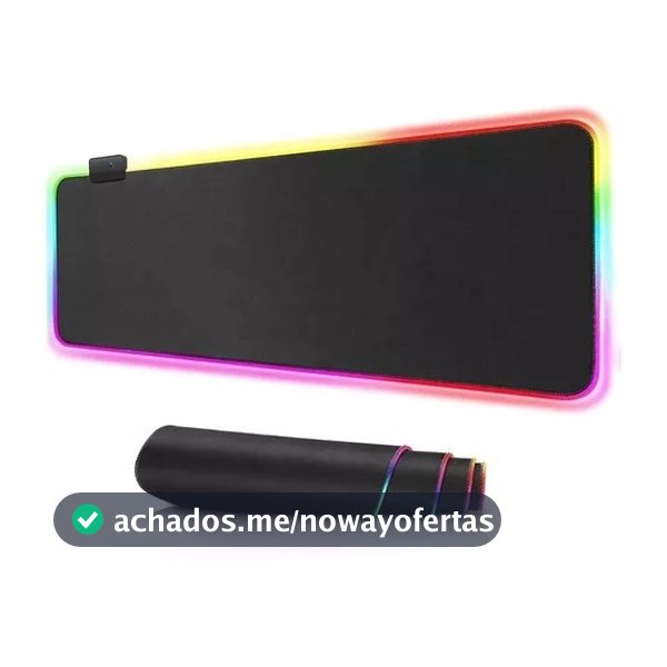 Mousepad Para Jogo Gamer Extra Grande 80 x 30 cm com LED RGB Speed Edition Preto Liso Sem Estampa