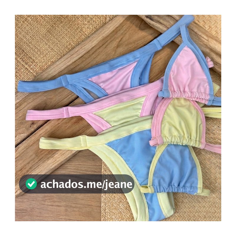 Biquíni Feminino Bicolor Candy Colors – Top Cortininha + Calcinha Fio Duplo Cores Suaves Bicolor