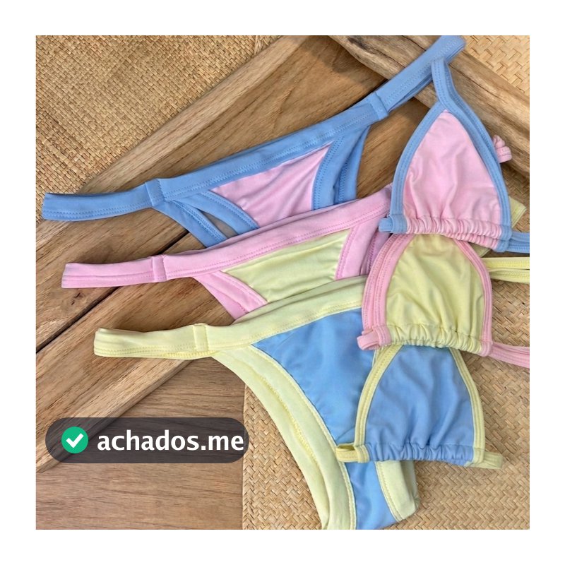 Biquíni Feminino Bicolor Candy Colors – Top Cortininha + Calcinha Fio Duplo Cores Suaves Bicolor