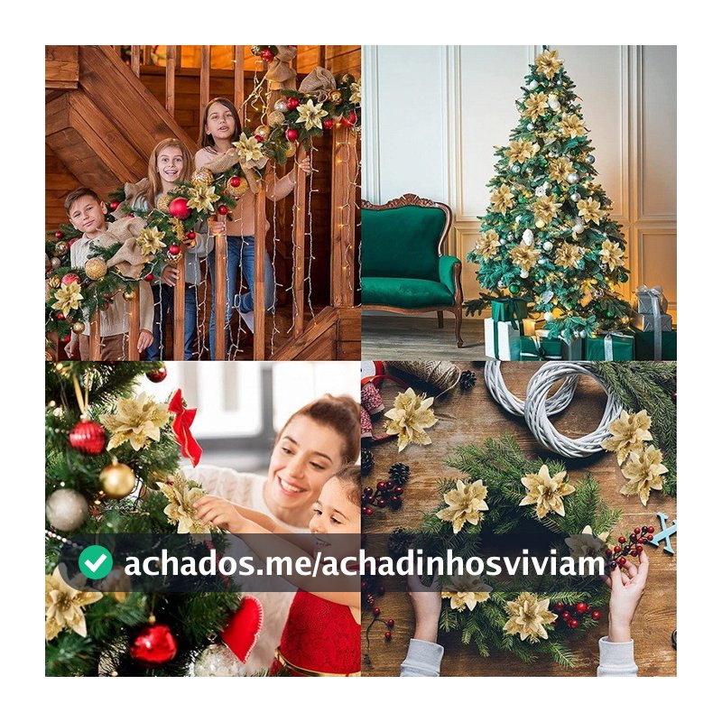 20/10Pcs Flores De Natal Artificiais Glitter árvore de Natal Falsas  Feliz Árvore Decorações Festa Ornamentos Novo