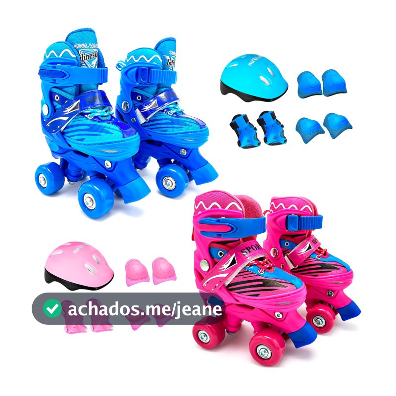 Patins Infantil Roller Quad 4 Rodas Ajustável + Kit Proteção