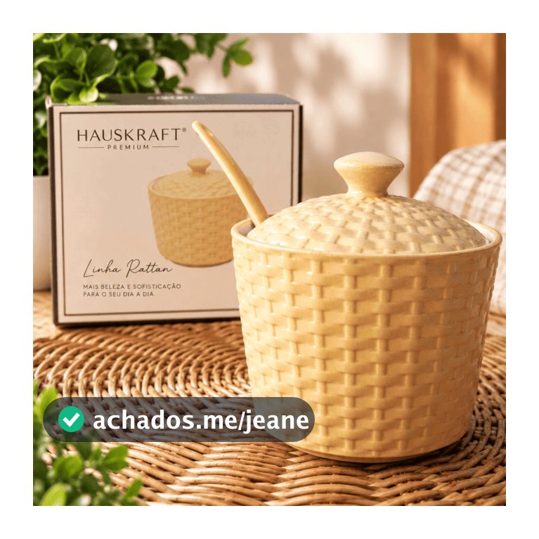 Açucareiro Porcelana Com Colher 290ml Linha Rattan Premium