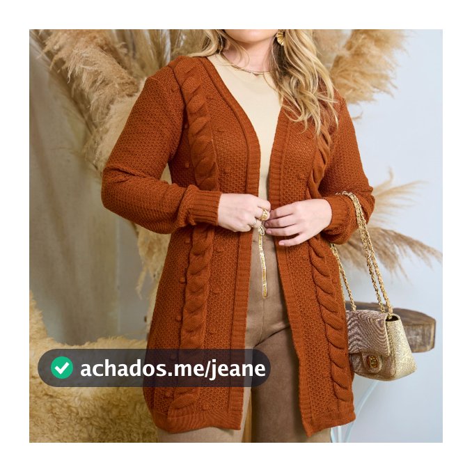 Casaco Cardigan Aberto Manga Longa Tranças Tricô Inverno Lançamento
