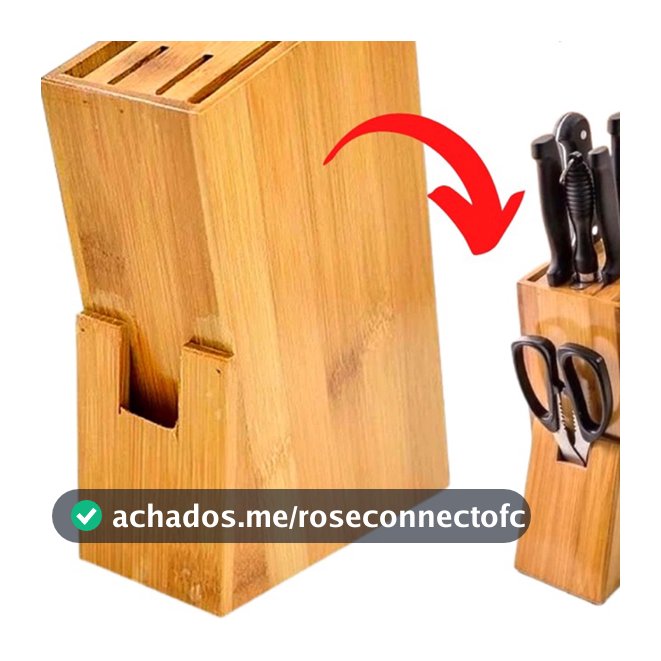 Faqueiro Organizador de Bambu 16.5x8x22.5 Cepo Facas Cozinha 9 Cavidades Utensílios para Cozinha Clink