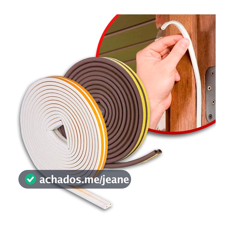 Fita Veda Fresta Adesivo Branco Marrom 6 Metros Anti Ruido Isolante Acústico Porta e Janela