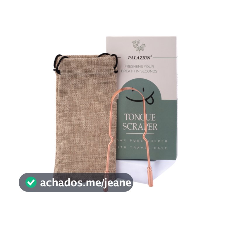 Raspador Limpador de Língua 100% Cobre Palaziun Com Bolsinha P Guardar Kit Premium Raspagem Lingual
