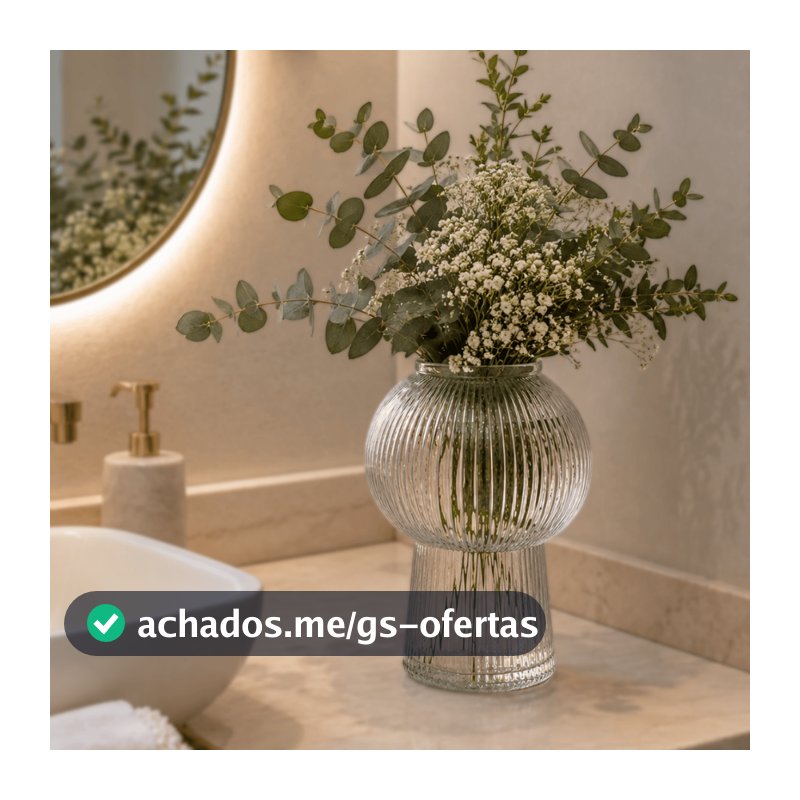 Vaso de Vidro Canelado 17 cm Lines Transparente Wolff - Decoração Sala Escritorio Plantas Flores
