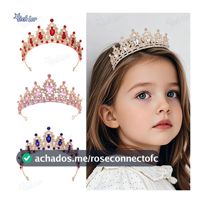 Tiara Barroca Nupcial Coroa Infantil de Princesa - Conjunto com Pedras Brilhantes, Diversas Cores (4 Variações)-TL