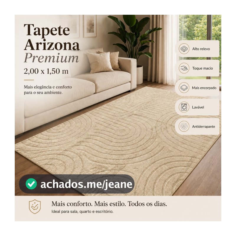 Tapete Sala 2,00x1,50 Alto Relevo Moderno Premium Macio Antiderrapante Quarto Decorativo Bege