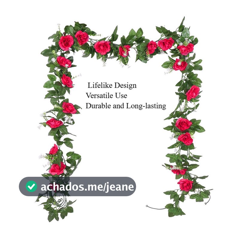 Coroa De Flores Artificiais De Rosa Falsa , Guirlanda De Seda De 2.2 M Para Decoração De Casa E Jardim