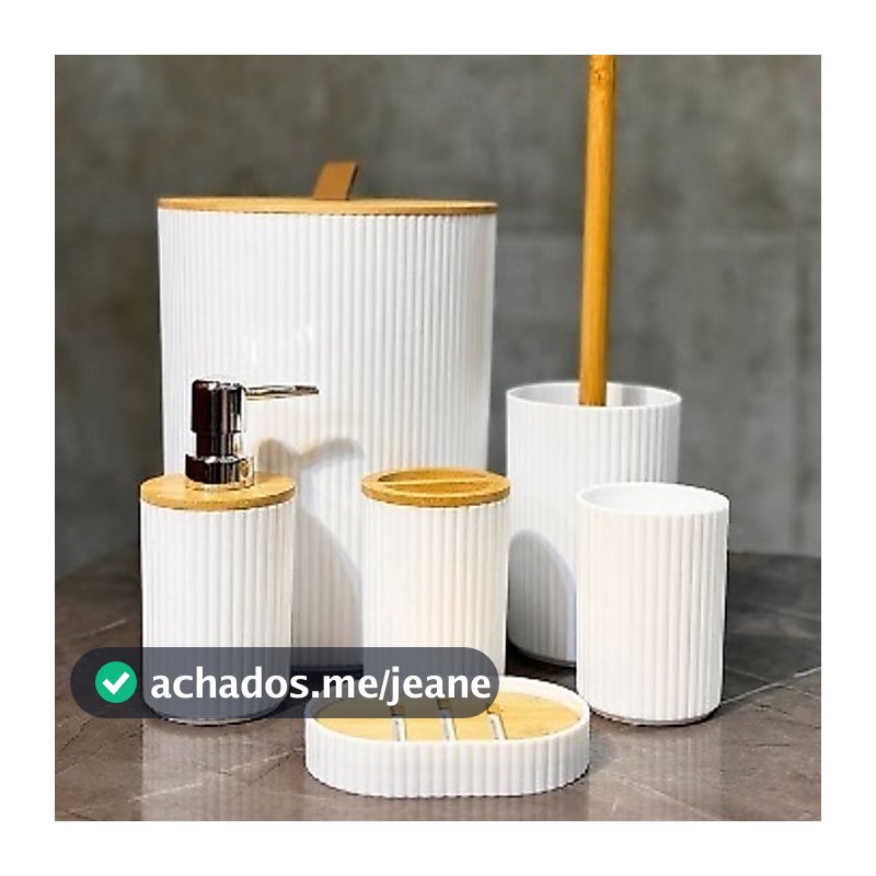 Oferta Conjunto 6 Peças Pra Banheiro Bambu Saboneteira Conjuto Lavabo Lixo De Banheiro Acessorios
