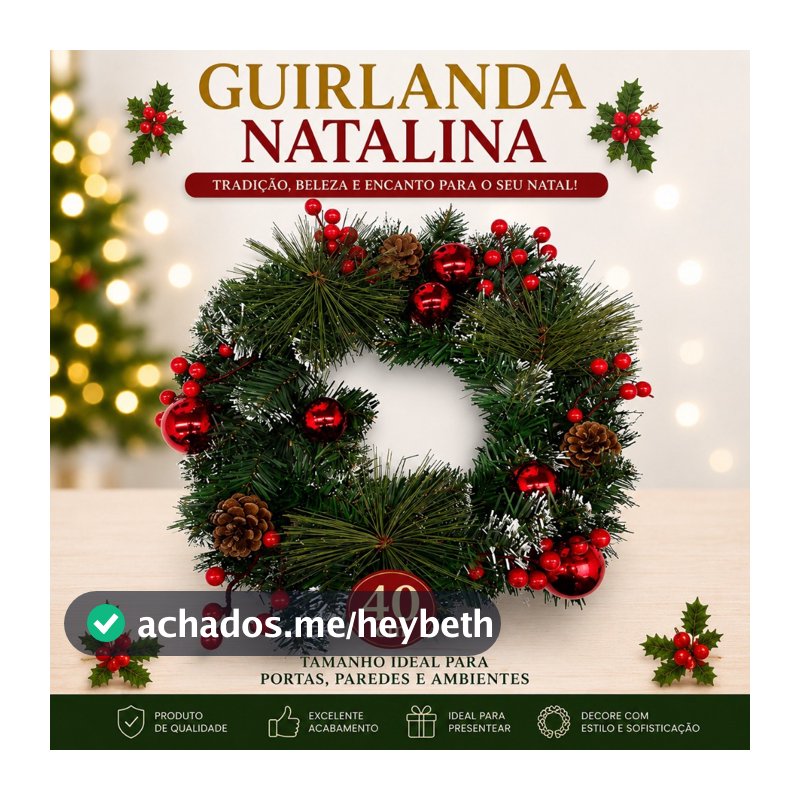 Guirlanda Natalina Porta Luxo Decoração Natal 40cm