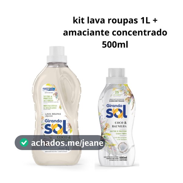 Kit Lava roupas 1L + amaciante concentrado 500ml Coco com baunilha Girando Sol