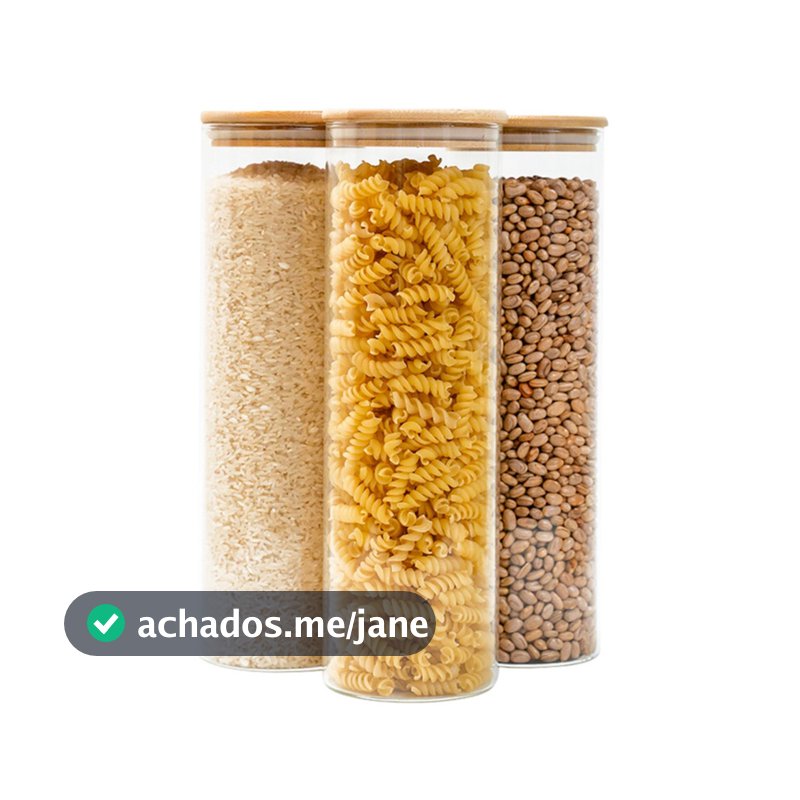 Kit 3 potes de vidro 2L tampa de bambu herméticos - Tud