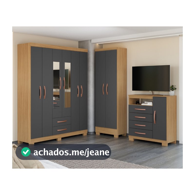 Kit Quarto Porto Belo Casal Guarda Roupa 6 Portas com Espelho Cômoda Sapateira e Multiuso 2 Portas