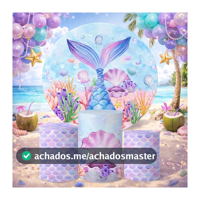 Trio Capas Cilindros + Painel Tema Sereia Aquarela Veste Fácil Top